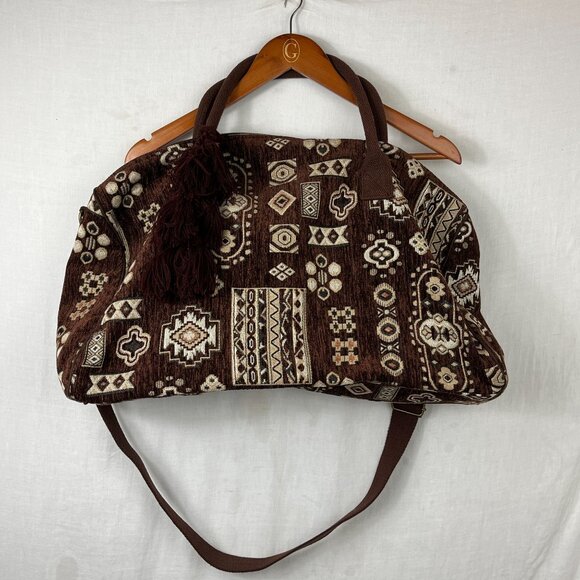 World Market Weekender Carpet Bag Duffel Gypsy Bohemian Tassel Shoulder Strap - Picture 1 of 9